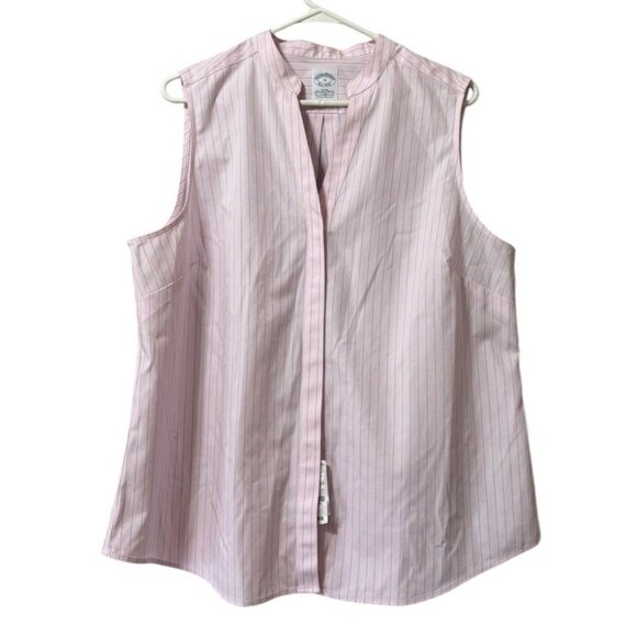 Brooks Brothers‎ Pin Striped Fitted Sleeveless Top Size 16 No Iron Stretch NWT - Picture 1 of 16